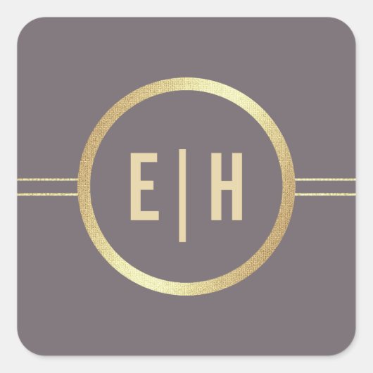 Dunkle Mocha Gold Monogram Wedding Quadratischer Aufkleber (Vorderseite)