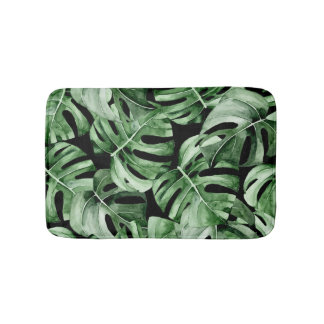 Dunkle Monstera: Tropische Aquarellbilder. Badematte
