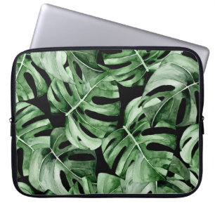 Dunkle Monstera: Tropische Aquarellbilder. Laptopschutzhülle