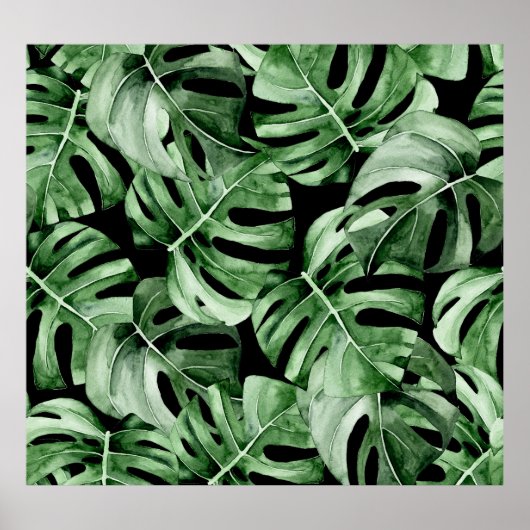 Dunkle Monstera: Tropische Aquarellbilder. Poster (Vorne)