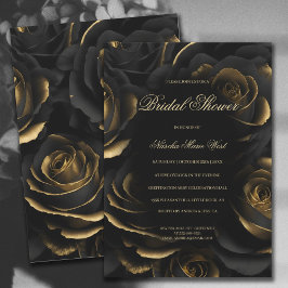 Dunkle Moody Black & Gold Rose Gotisches Brautpart Einladung