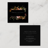 Dunkle Moody Black Rustikal Herbst floraler Platz Quadratische Visitenkarte (Vorne/Hinten)