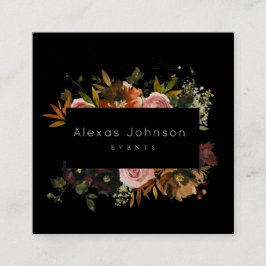 Dunkle Moody Black Rustikal Herbst floraler Platz  Quadratische Visitenkarte