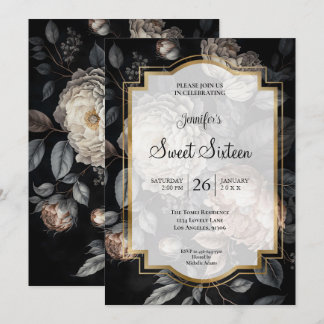 Dunkle Moody Blumen Sweet 16 Einladung