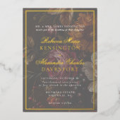 Dunkle Moody Blumenkalligrafie Gold Frame Wedding Folieneinladung (Vorderseite)