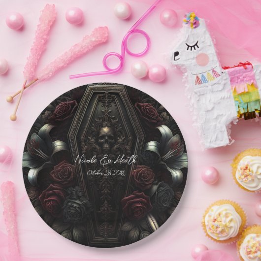 Dunkle Moody Blumenschmuck Gothic-Hochzeit Pappteller (Party)