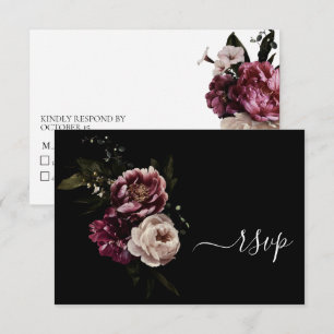 Dunkle Moody Blush Burgundy Blumenkarte RSVP-Karte RSVP Karte