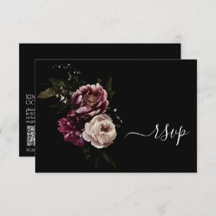 Dunkle Moody Blush Burgundy Floral QR Code RSVP Ka