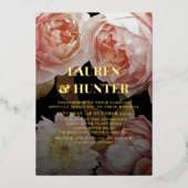 Dunkle Moody Blush Pink Botanische Hochzeit Gold Folieneinladung (Vorderseite)