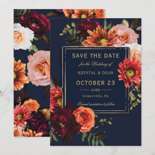Dunkle Moody Burgunder Orange Blumen Navy Hochzeit Save The Date