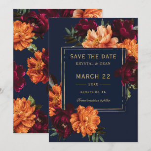 Dunkle Moody Burgunder Orange Marine Blumenhochzei Save The Date