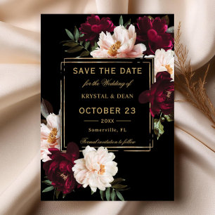 Dunkle Moody Burgunder-Rosa-Schwarze Florale Hochz Save The Date