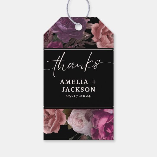 Dunkle moody burgundy-Maroon-Gastgeschenk Hochzeit Geschenkanhänger (Vorderseite)