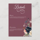 Dunkle Moody Burgundy Oval Floral Frame Details Begleitkarte (Vorderseite)