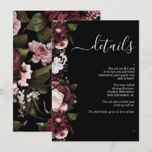 Dunkle Moody Burgundy Script Blumenzettel Begleitkarte