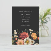 Dunkle Moody Elegant florale Hochzeit Speichern Si Einladung (Stehend Vorderseite)