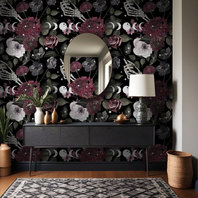 Dunkle Moody & elegante Aquarellfarben Tapete (Dark Moody & Elegant Watercolor Floral Gothic Wallpaper
)