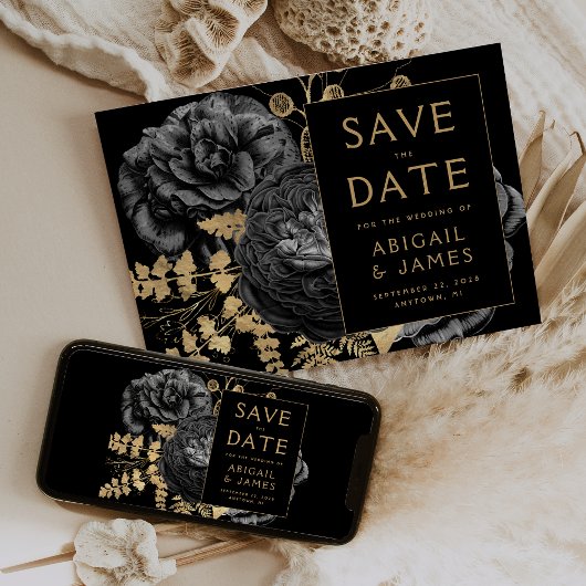 Dunkle Moody Floral Black Wedding Save the Date Einladung