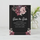 Dunkle Moody Floral Frame Foto Black Wedding Save The Date (Stehend Vorderseite)