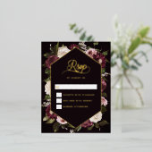 Dunkle Moody Floral Wedding RSVP Card Gold Foil Folie Einladungspostkarte (Stehend vorne)
