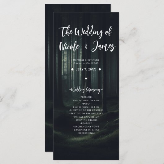 Dunkle Moody Forest Trees Twilight Hochzeitsprogra Programm (Vorne/Hinten)