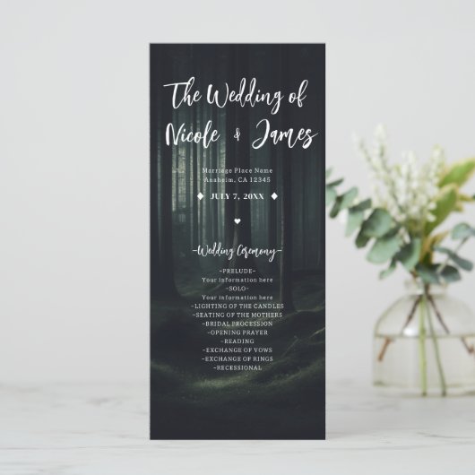 Dunkle Moody Forest Trees Twilight Hochzeitsprogra Programm (Stehend Vorderseite)