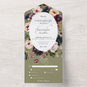 Dunkle Moody Green Oval Floral Frame Dinner All In One Einladung (Innen Boden)