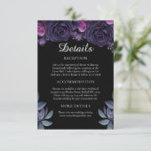 Dunkle Moody Lila Gothic Floral Wedding Details Begleitkarte (Stehend Vorderseite)