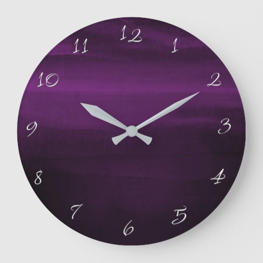 Dunkle Moody Lila Plum Moderne Aquarellfarben Große Wanduhr (Vorderseite)
