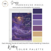 Dunkle Moody Lila- und Goldwolken-Hochzeit Einladung