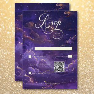 Dunkle Moody Lila- und Goldwolken - QR-Code RSVP Karte