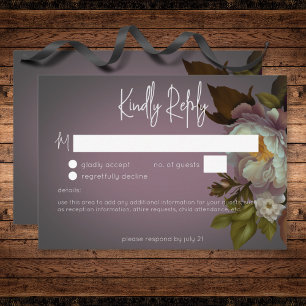 Dunkle Moody-Mauve-Blumen Hochzeit ohne Abendessen RSVP Karte