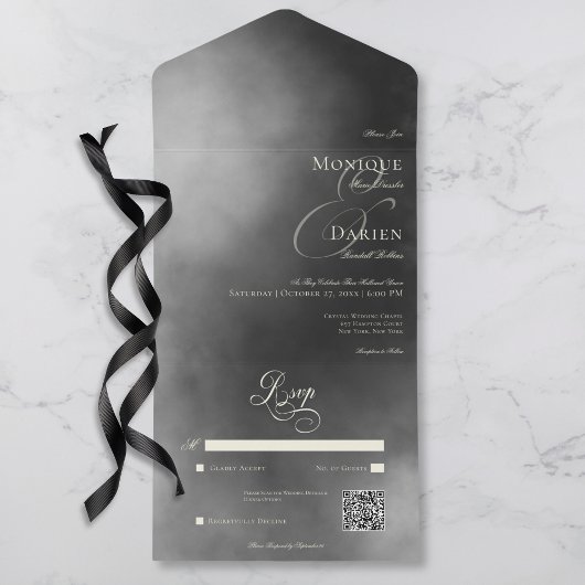 Dunkle Moody Midnight Black Fog QR Code Wedding All In One Einladung