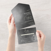 Dunkle Moody Midnight Black Fog QR Code Wedding All In One Einladung (Abreißen)