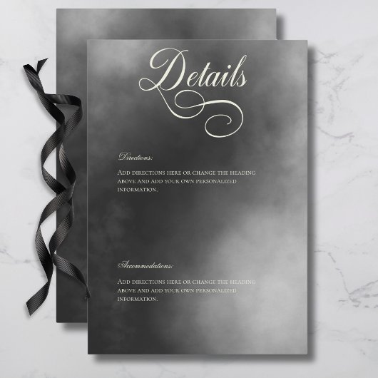 Dunkle Moody Midnight Black Fog Wedding Details Begleitkarte
