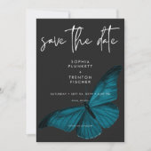 Dunkle Moody Minimal Aquamarin Moth Foto Hochzeit Save The Date (Vorderseite)