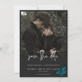 Dunkle Moody Minimal Aquamarin Moth Foto Hochzeit Save The Date (Vorderseite)