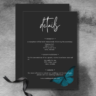 Dunkle Moody Minimal Aquamarine Moth Wedding Detai Begleitkarte