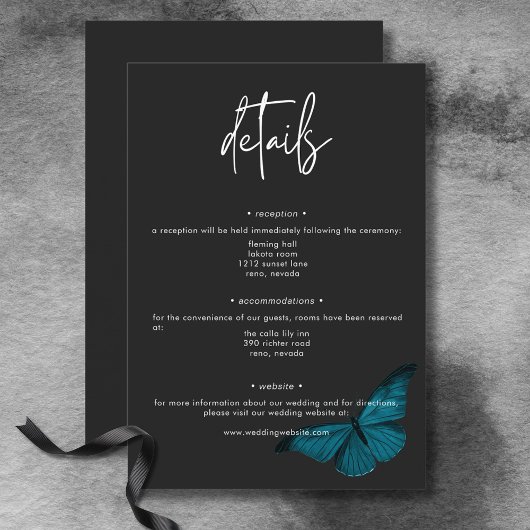 Dunkle Moody Minimal Aquamarine Moth Wedding Detai Begleitkarte
