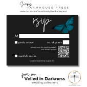 Dunkle Moody Minimal Aquamarine Moth Wedding QR Co RSVP Karte