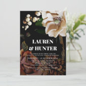 Dunkle Moody Neutral Magnolia Botanische Hochzeit Einladung (Stehend Vorderseite)
