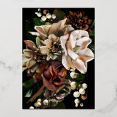 Dunkle Moody Neutral Magnolia Botanische Hochzeit  Folieneinladung (Rückseite)