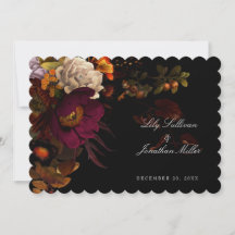 Dunkle Moody Night Herbstblütenhochzeit RSVP-Karte