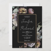 Dunkle Moody Retro Vintage Schwarze Blütenhochzeit Einladung (Vorderseite)