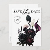 Dunkle Moody Romantische Blumenhochzeit retten das Ankündigungspostkarte (Vorne/Hinten)