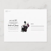 Dunkle Moody Romantische Blumenhochzeit retten das Ankündigungspostkarte (Rückseite)