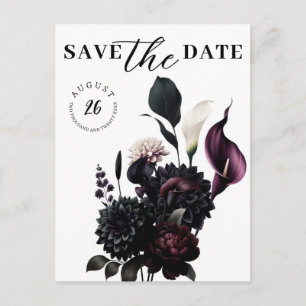 Dunkle Moody Romantische Florale Hochzeit Save the Ankündigungspostkarte