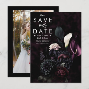 Dunkle Moody Romantische Florale Hochzeit Save the Einladung