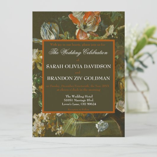 Dunkle Moody Romantische Rose Antique Tole Hochzei Einladung (Stehend Vorderseite)
