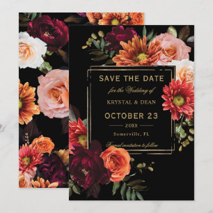 Dunkle Moody Schwarz Burgunderrot Orange Florale H Save The Date